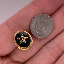 Load image into Gallery viewer, Vintage 10K Yellow Gold Screw Back Eastern Star Onyx Earrings