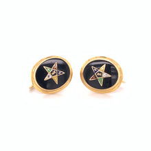 Load image into Gallery viewer, Vintage 10K Yellow Gold Screw Back Eastern Star Onyx Earrings