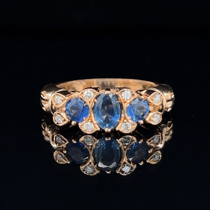 Antique 14K Rose Gold Sapphire and Diamond Ring