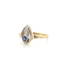 Load image into Gallery viewer, Antique 14K Two-Tone Old Mine Sapphire and Diamond Shield Ring