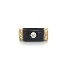 Load image into Gallery viewer, 18K Yellow Gold Onyx and Bezel Set Diamond Ring