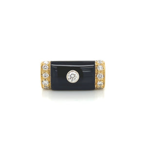 18K Yellow Gold Onyx and Bezel Set Diamond Ring