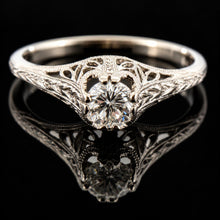 Load image into Gallery viewer, Vintage 18k WG Diamond Filigree Engagement Ring.