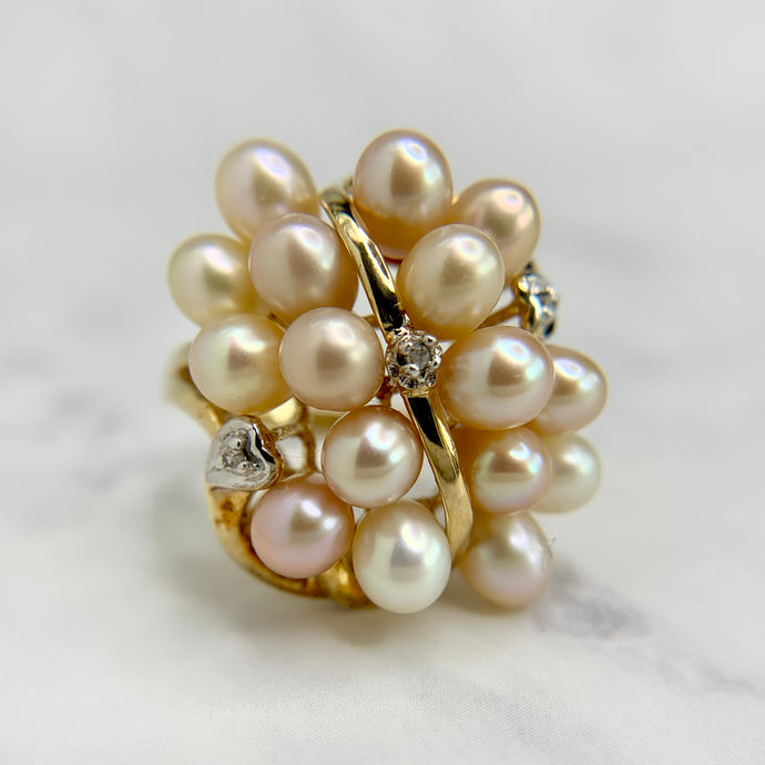 10K Two-Tone Gold Cultured Pearl Cluster Ring