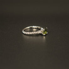 Load image into Gallery viewer, 14k White Gold Oval Cut Green Sapphire and Round White Diamond Ring