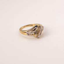 Load image into Gallery viewer, 14k Yellow Gold Diamond  Baguette &amp; Round Crossover Band Ring