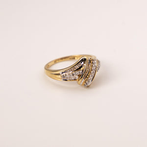 14k Yellow Gold Diamond  Baguette & Round Crossover Band Ring