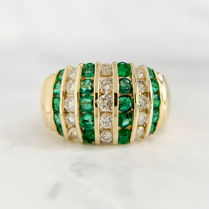Effy 14K Yellow Gold Emerald and Diamond Bombe Ring