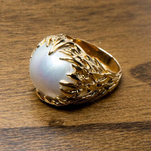 Load image into Gallery viewer, 14K Yellow Gold Organic Sculptural Ring with Large Mabe Pearl Cabochon