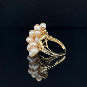 10K Two-Tone Gold Cultured Pearl Cluster Ring