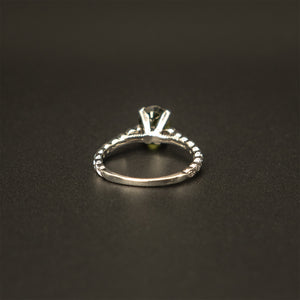 14k White Gold Oval Cut Green Sapphire and Round White Diamond Ring