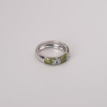 Load image into Gallery viewer, 18K White Gold HPHT Blue and White Diamond w/ Green Enamel Flower Band Ring