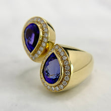 Load image into Gallery viewer, 18K Yellow Gold Tanzanite and Diamond Bypass Statement Ring