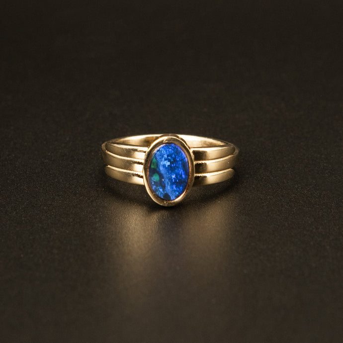 14K YG Deep Blue 1 Ct Opal Ring