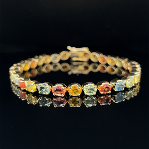 18K Yellow Gold Multi-Color Natural Sapphire Tennis Bracelet