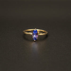 English Made .375 10k Yellow Gold Marquise Tanzanite Solitaire Ring