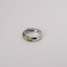 Load image into Gallery viewer, 18K White Gold HPHT Blue and White Diamond w/ Green Enamel Flower Band Ring