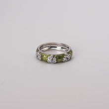 Load image into Gallery viewer, 18K White Gold HPHT Blue and White Diamond w/ Green Enamel Flower Band Ring