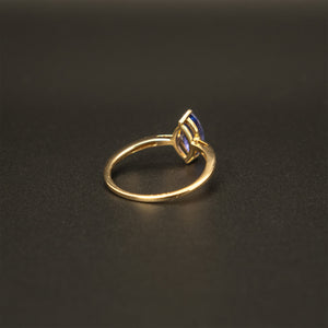 English Made .375 10k Yellow Gold Marquise Tanzanite Solitaire Ring