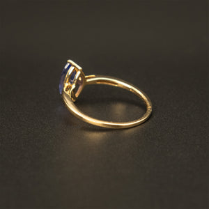 English Made .375 10k Yellow Gold Marquise Tanzanite Solitaire Ring