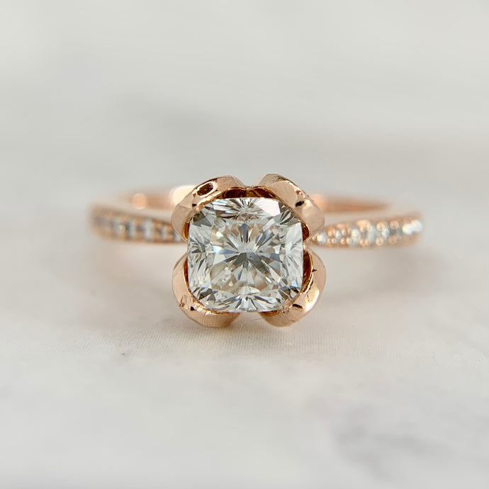 14K Rose Gold 1.01ct VVS1 Cushion Cut Diamond Engagement Ring - GIA