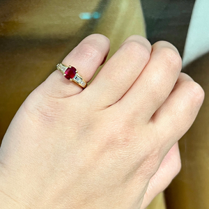 18K Yellow Gold Ruby and Baguette Diamond Ring