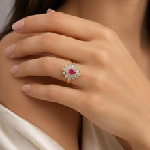 Load image into Gallery viewer, Vintage 14K Yellow Gold Ruby &amp; Diamond Cluster Ring