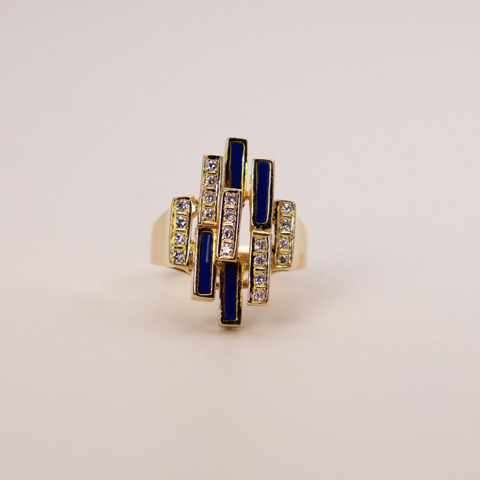 14k Yellow Gold Lapis Lazuli & Diamond Statement Ring