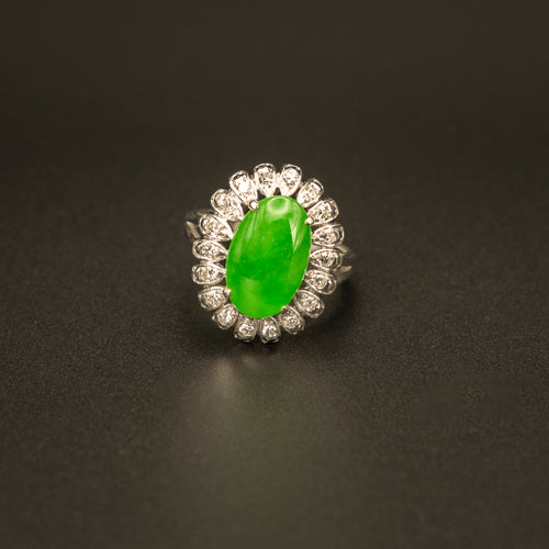 18k White Gold Diamond and Jade Engagement Ring