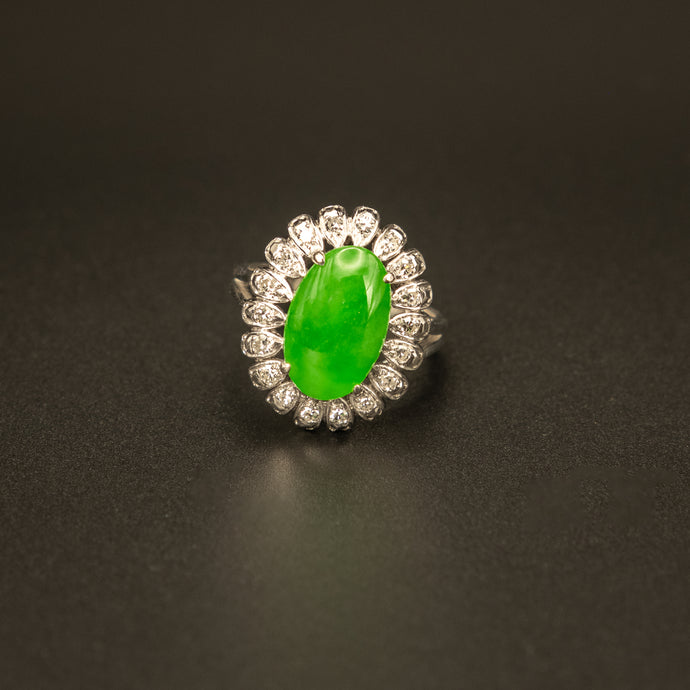 18k White Gold Diamond and Jade Engagement Ring