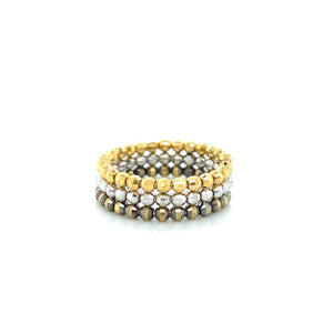 18K Triple Row Tri-Color Faceted Bead Band