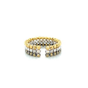18K Triple Row Tri-Color Faceted Bead Band