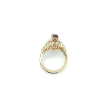 Load image into Gallery viewer, 18K Yellow Gold Ruby and Baguette Diamond Swirl Ring