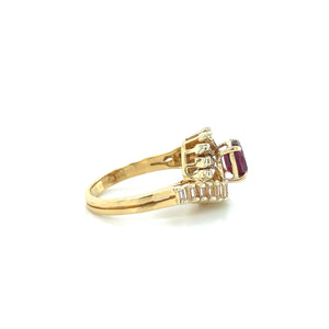 18K Yellow Gold Ruby and Baguette Diamond Swirl Ring