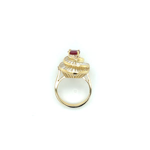 18K Yellow Gold 1ct Ruby and Diamond Ballerina Ring