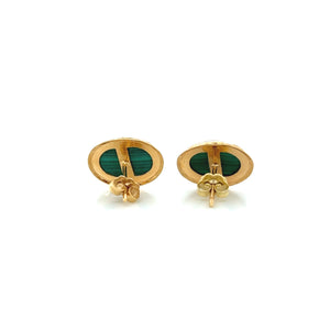 14K Yellow Gold Bezel Set Malachite Stud Earrings