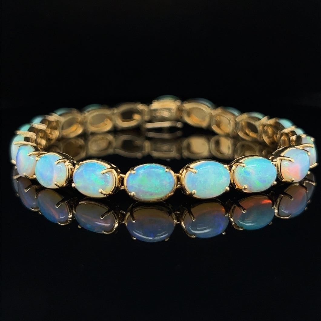 Vintage 18K Yellow Gold Australian Opal Tennis Bracelet