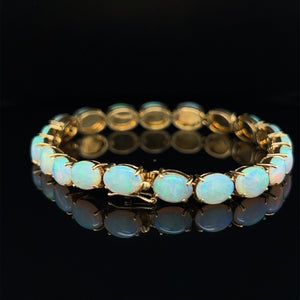 Vintage 18K Yellow Gold Australian Opal Tennis Bracelet