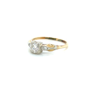 Vintage 14K Gold .41ct Transitional Cut Diamond Engagement Ring