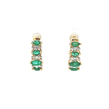Load image into Gallery viewer, 10K Two-Tone Gold Emerald and Diamond Huggie Earrings