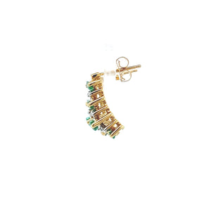 10K Two-Tone Gold Emerald and Diamond Huggie Earrings