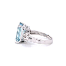 Load image into Gallery viewer, 18K White Gold Emerald Cut Aquamarine and Diamond Ring