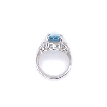Load image into Gallery viewer, 18K White Gold Emerald Cut Aquamarine and Diamond Ring