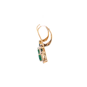 14K Two-Tone Oval Cut Emerald and Diamond Drop Earrings