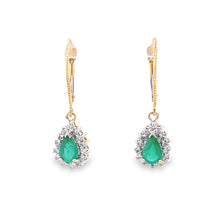 Load image into Gallery viewer, 14K Two-Tone Pear Cut Emerald and Diamond Drop Earrings