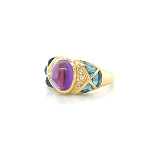 14K Yellow Gold Amethyst, Diamond and Synthetic Spinel Ring