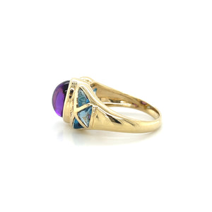 14K Yellow Gold Amethyst, Diamond and Synthetic Spinel Ring
