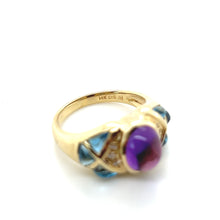 Load image into Gallery viewer, 14K Yellow Gold Amethyst, Diamond and Synthetic Spinel Ring