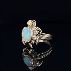 18K Gold Opal and Diamond Removable Pendant Turtle Ring