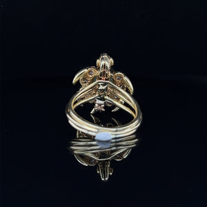 18K Gold Opal and Diamond Removable Pendant Turtle Ring